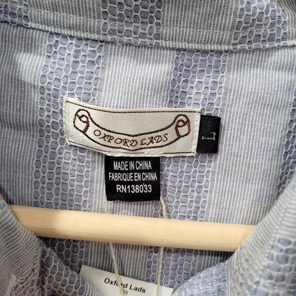 Men's Oxford Lads Striped Light Blue Button Down Shirt, Size L - Picture 3 of 6